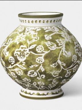 Green and White Short Floral Painted Ceramic Vase - Threshold™ Spring 2026